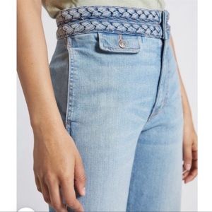 Current/Elliott Braided Waist Wide Leg Cropped Light Wash Camp Jeans - Size 23